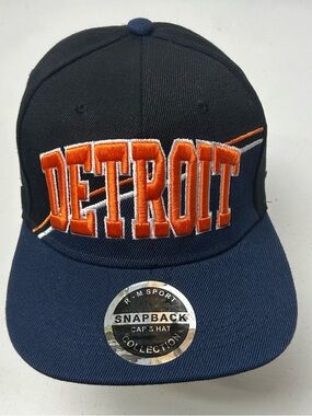 Detroit Tigers Embroidered Snapback Hat - Navy and Black with Orange Accent